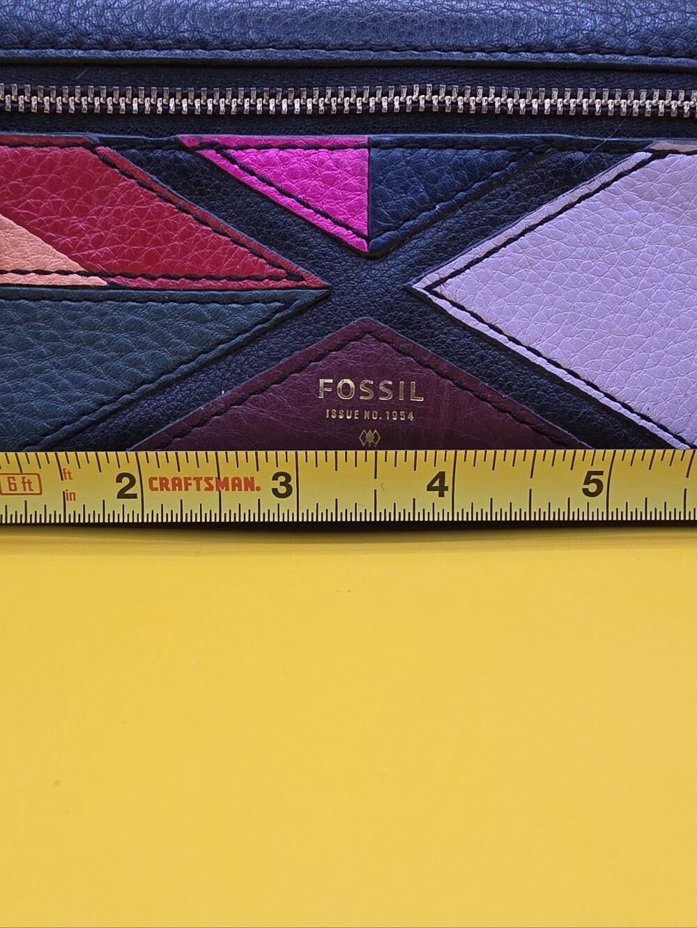 Fossil Leather Clutch Wallet 1954 Patchwork 7x4"Black Pink Red 80s Look - Picture 2 of 5